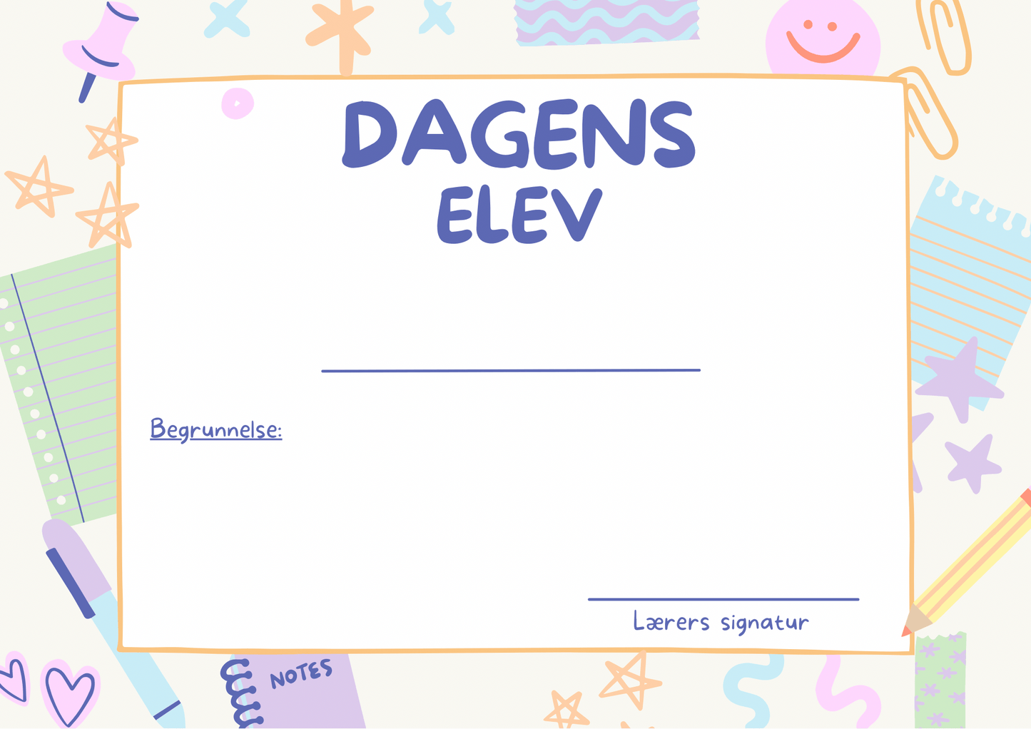 Dagens elev – gratis mal til klasserommet – forsiden