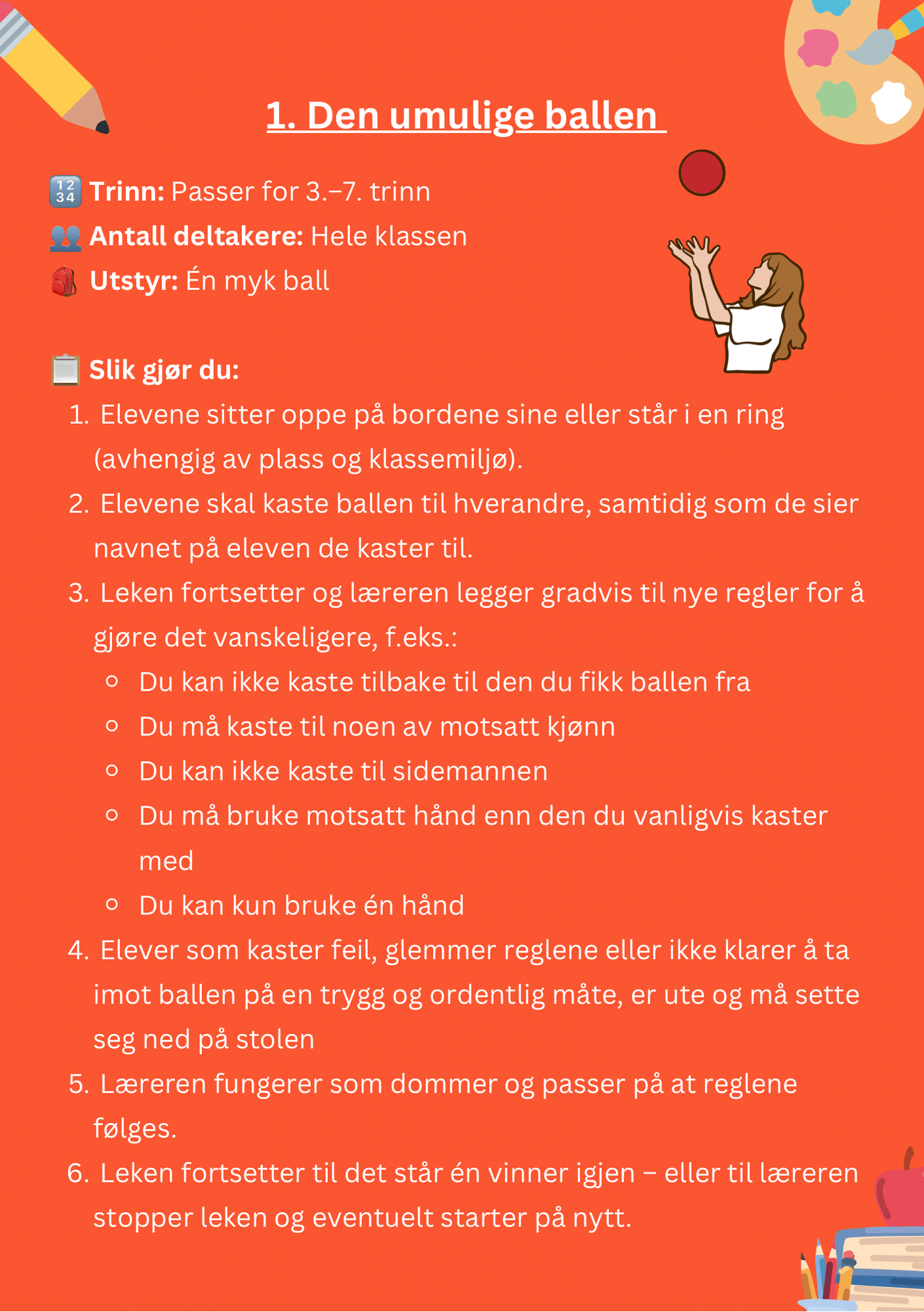 12 pauseaktiviteter i klasserommet for 3.–7. trinn – eksempelside 2