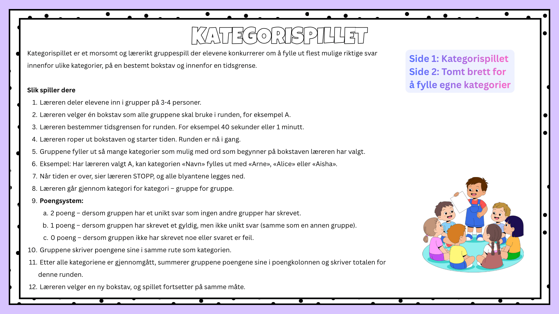 Kategorispillet – gratis gruppespill for klasserommet – forsiden
