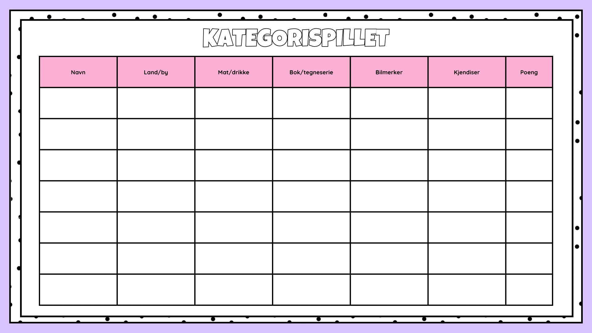 Kategorispillet – gratis gruppespill for klasserommet – eksempelside 1