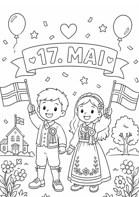 17. mai fargeleggingsark – 8 sider for barnehage og skole – eksempelside 2