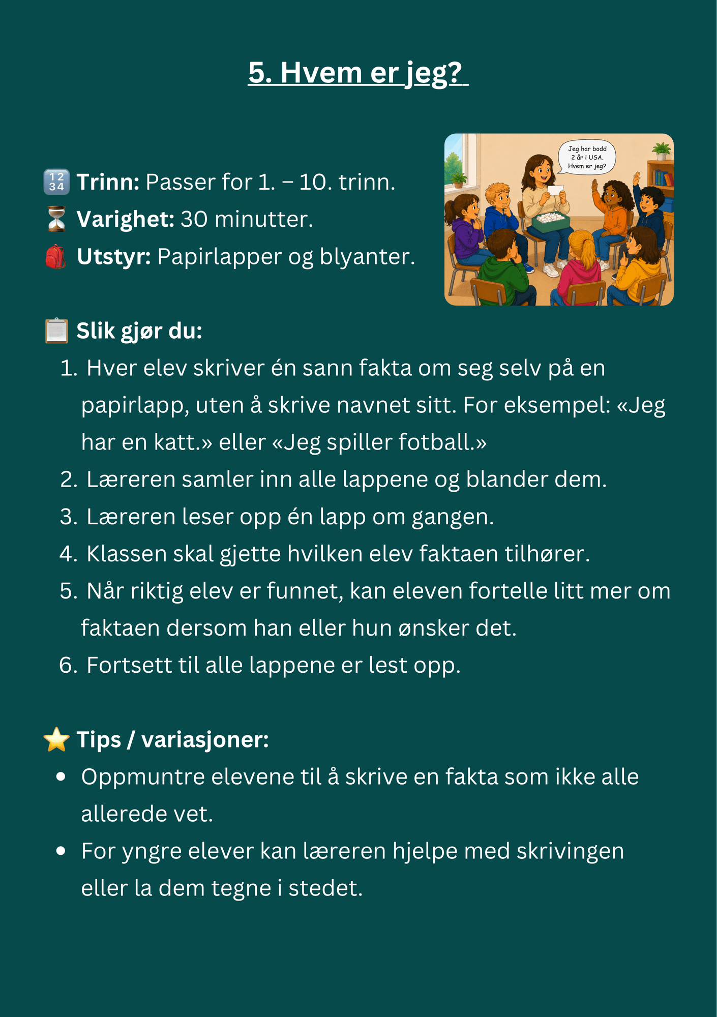 10 bli kjent-aktiviteter for 1.–7. trinn – eksempelside 2