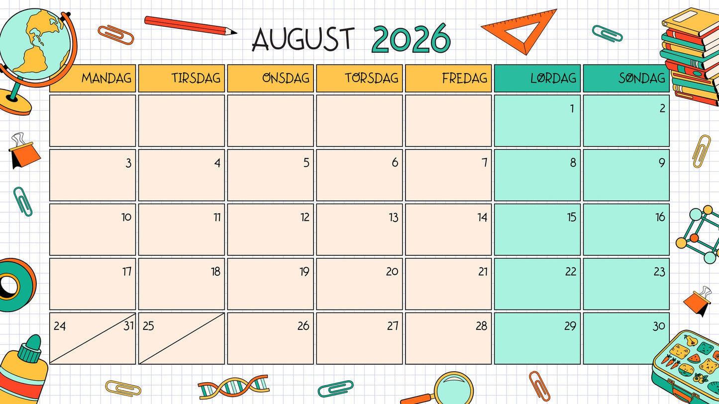 Gratis kalender for skoleåret 2026/2027 til klasserommet – forsiden