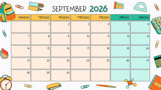 Gratis kalender for skoleåret 2026/2027 til klasserommet – eksempelside 1