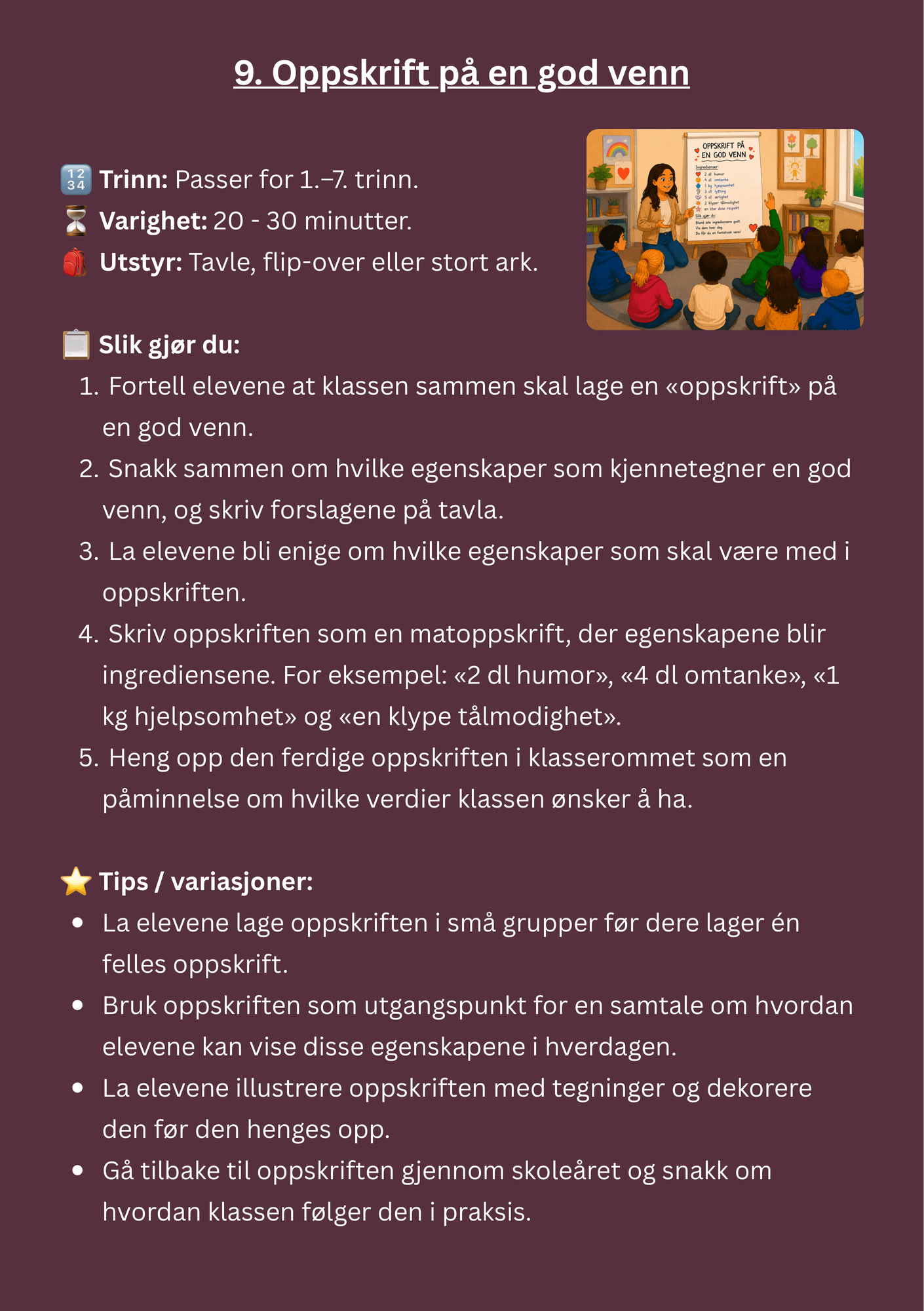 15 aktiviteter for godt klassemiljø – 1.–7. trinn – eksempelside 2