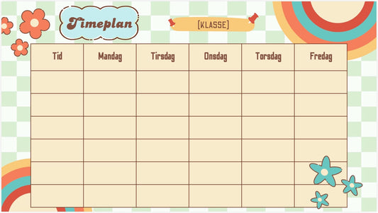 Redigerbar timeplan til klasserommet – fargerik – forsiden