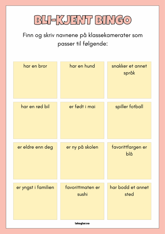 Bli kjent-bingo – gratis isbryter til skolestart