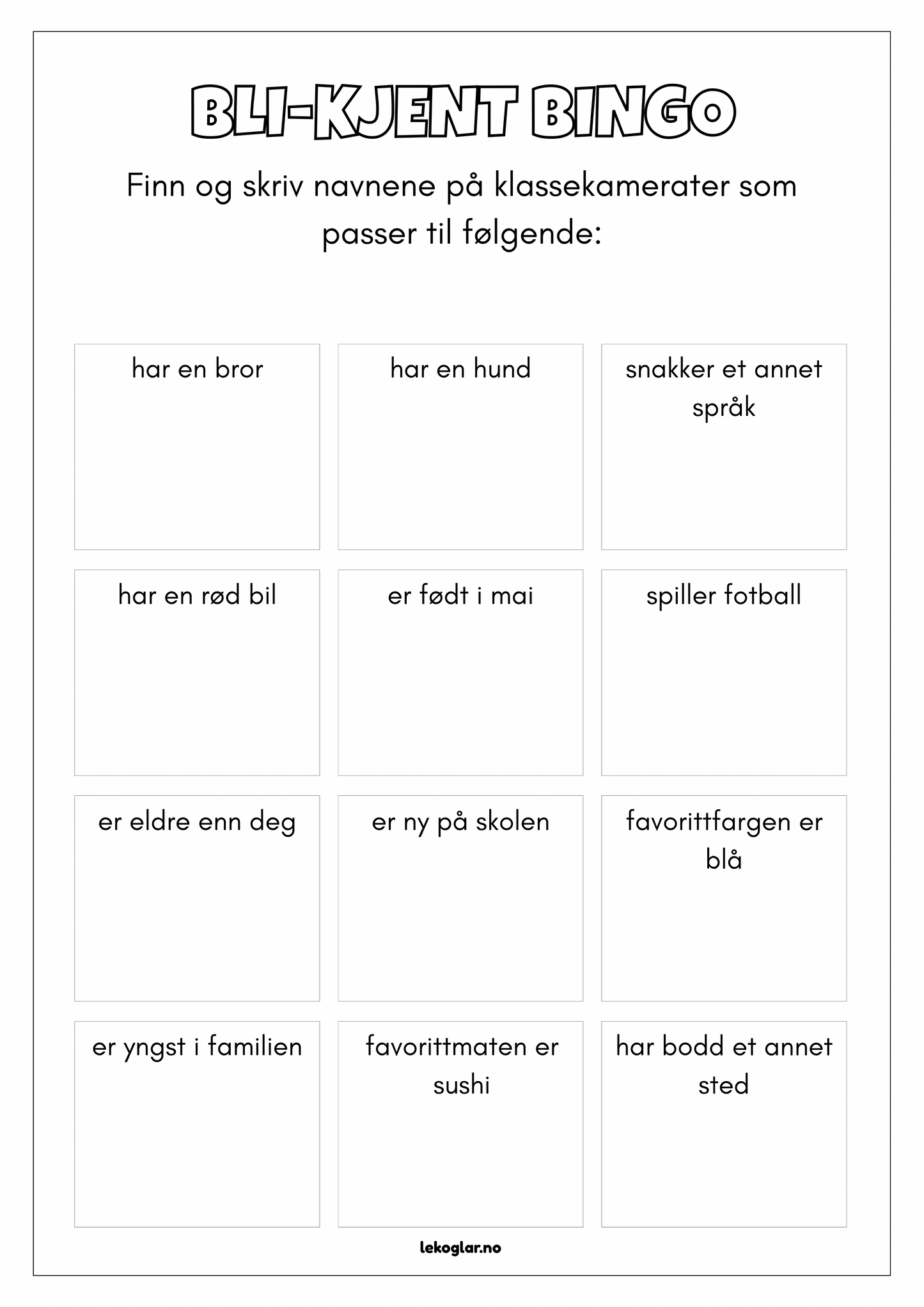 Bli kjent-bingo – gratis isbryter til skolestart